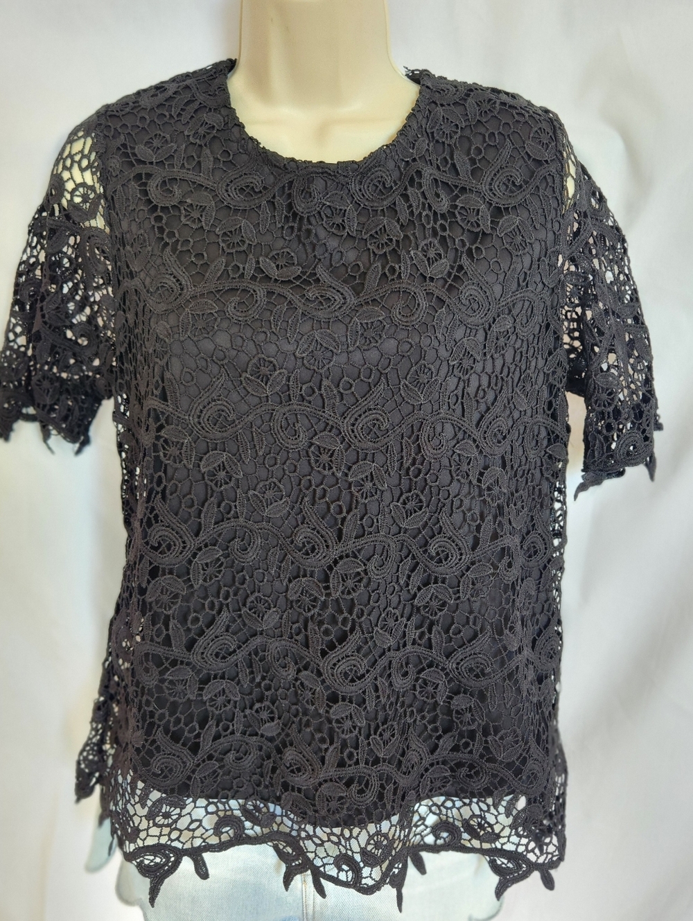 Philosophy Lace Crochet Black Top Blouse Shirt Size M Boho Dark Fem